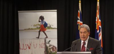 Foreign Affairs Minister Winston Peters at the Government&#039;s pre-Budget announcement on foreign affairs funding.