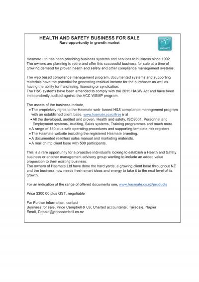 Health &amp; Safety Business For Sale