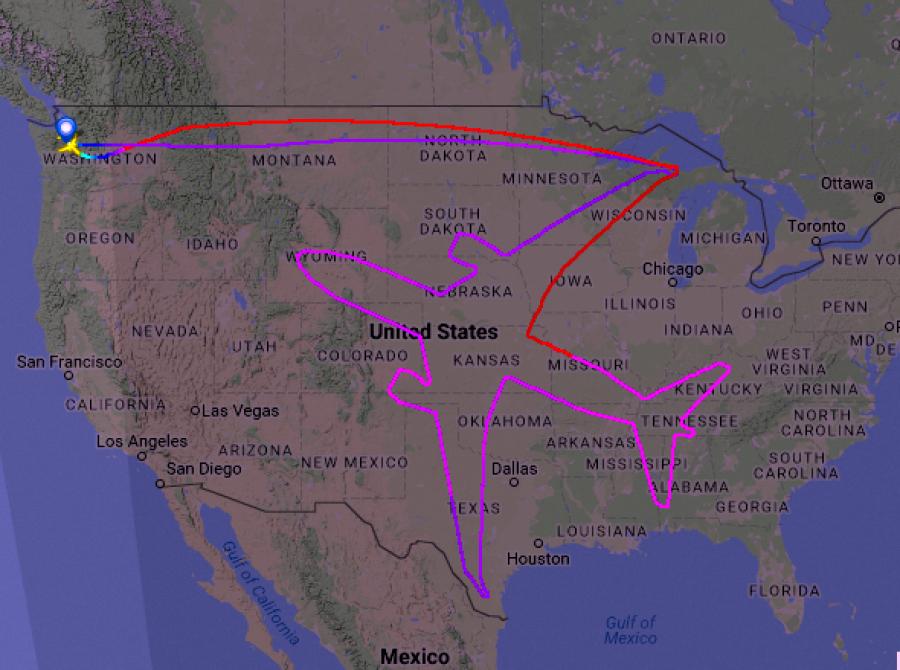 Boeing Dreamliner draws itself in sky over entire USA