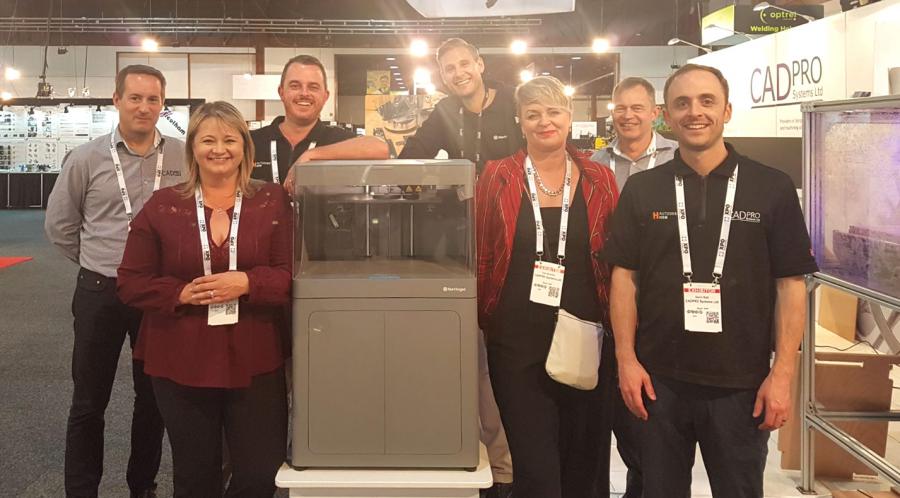 “The CADPRO Team at their stand at Emex18 with Richard from Markforged. From Left: Peter Crawley, Patricia Monteiro, Scott Moyse, Richard Elving ( Markforged ), Trish Malcolm, Matthew Weake, Gavin Bath