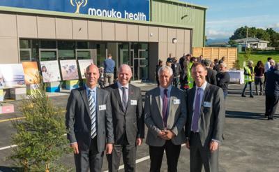 From left to right: John Kippenberger CEO Manuka Health, Hon David Bennett Minister for Food Safety, John Booth Mayor of Carterton, Alastair Scott local MP Wairarapa