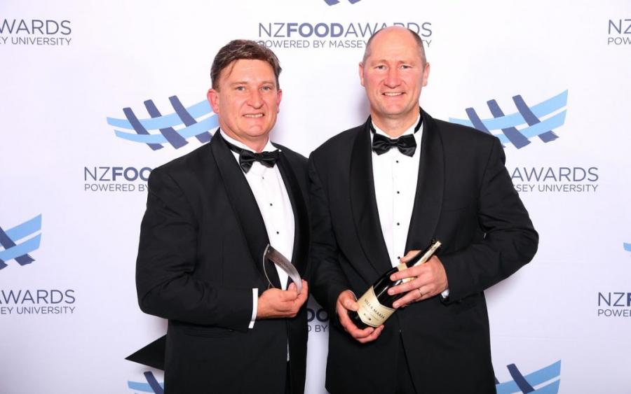 Brian Everton, left, with brother Lyndon receiving their award at the NZ Food Awards. Photo/Supplied