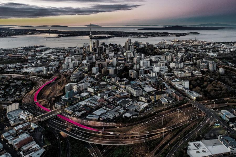 New Zealand Turned a Former Highway Offramp Into a Shocking Pink Bike Path