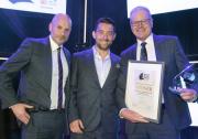 NZ Marine's Peter Busfield (right) receives the award in Amsterdam from Boat Builder Awards presenters Ed Slack and Nick Hopkinson. Read more at http://www.marinebusiness.com.au/news/nz-marine-training-gets-top-marks#shvdhFZOJphlWfCW.99