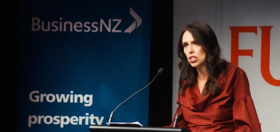   Addressing the elephant in the room, Jacinda Ardern speaks at a Business New Zealand lunch in Wellington. 