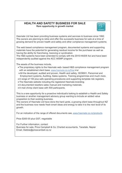Health &amp; Safety Business For Sale - Rare Opportunity