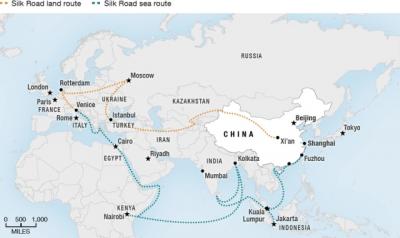 This map details major stops along the “New Silk Road,