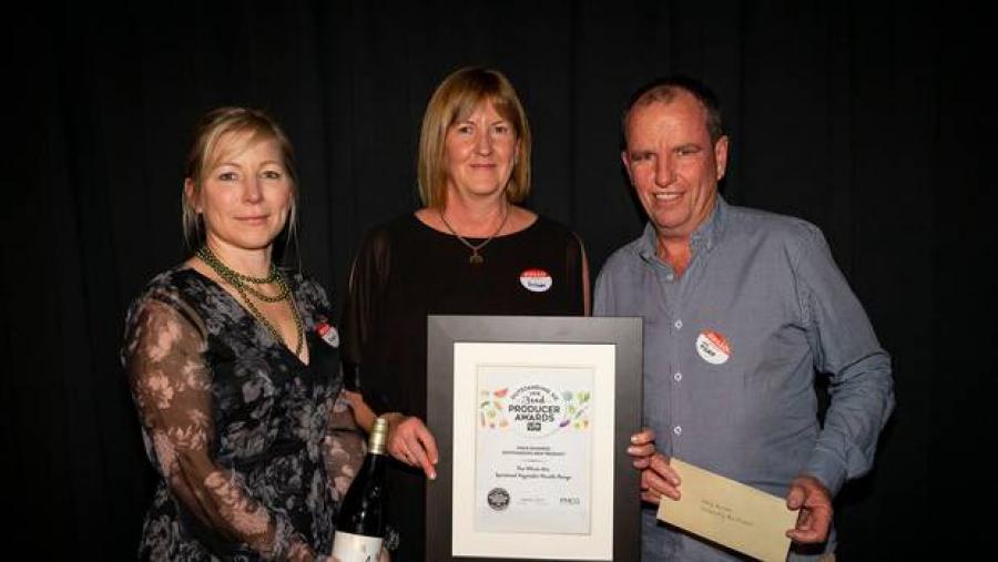 Speirs Foods&#039; national sales manager Angela Thompson (left), marketing manager Belinda Bonnor and general manager Ross Kane with the Outstanding New Zealand Food Producers award.