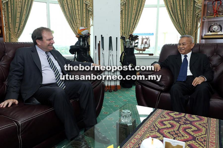 Subritzky (left) converses with Talib (right) at the latter’s office at Bangunan Baitul Makmur.