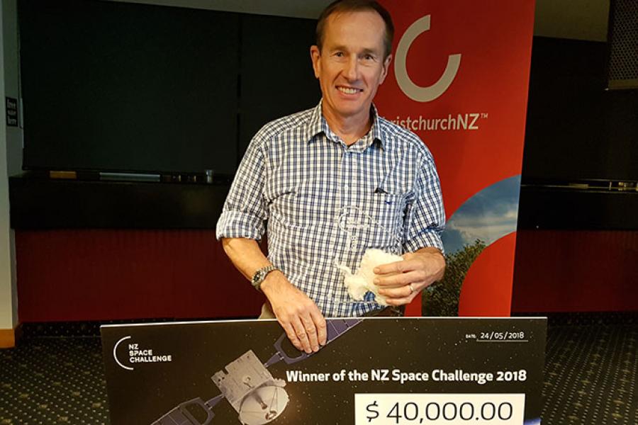ohn Ahearn from GPS Control Systems takes away $40,000 from his win in the NZ Space Challenge.