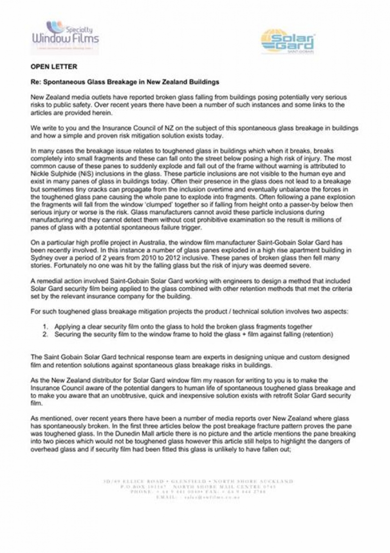 Spontaneous Glass Breakage in Ne