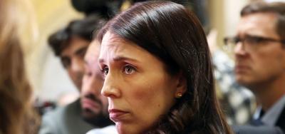 Prime Minister Jacinda Ardern speaking to reporters.
