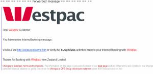 Fake Westpac Phishing Email Points up Urgent Need for Banks to Cooperate with central 0800 Scam Alert