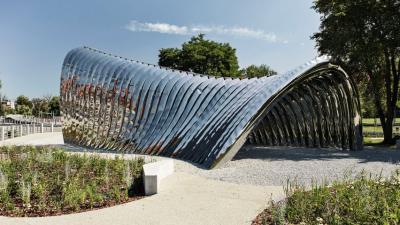 Polish designer Oskar Zieta uses an inflated steel technique for larger works of architecture.