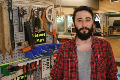 Industrial design student Patrick O&#039;Connor who has used computer aided design (CAD) technology to design playground equipment made from recycled plastic.